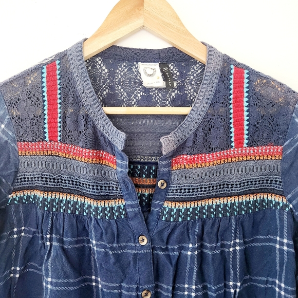 Anthropologie Akemi Kin Embellished Flannel Shirt - Picture 2 of 8